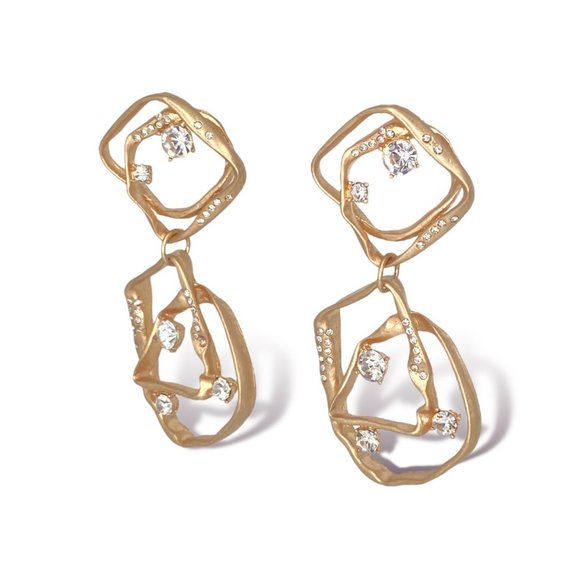 NEW Badgley Mischka Gold Double Hoop Statement Earrings Abstract Geo 90s Jewelry - Picture 4 of 8